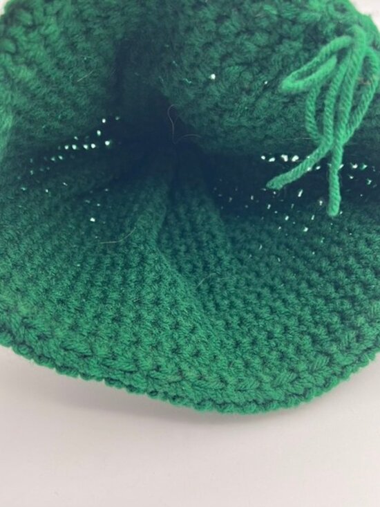 Handmade Crochet Beanie Forest Green White Pom Pom Knit Winter Hat Mens OSFM - Picture 2 of 2